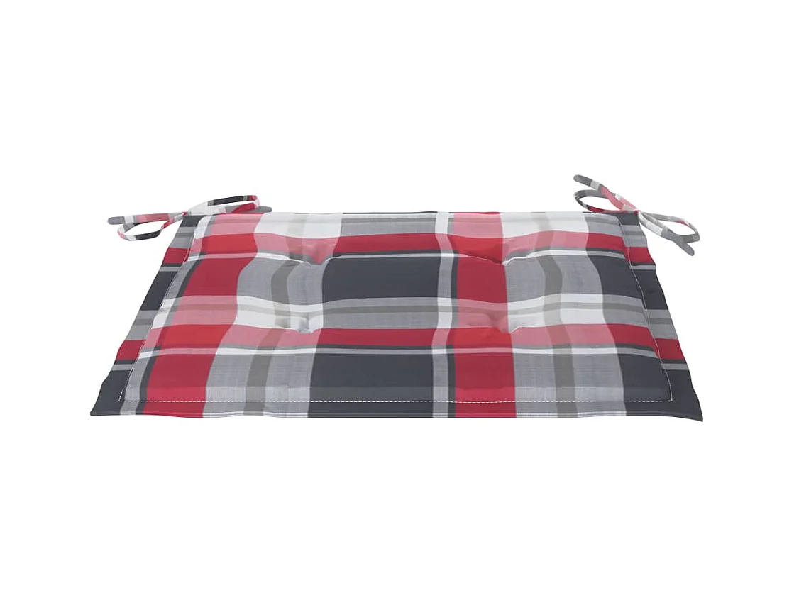 Chaises de jardin et coussins à carreaux rouge 4 pièces Teck massif