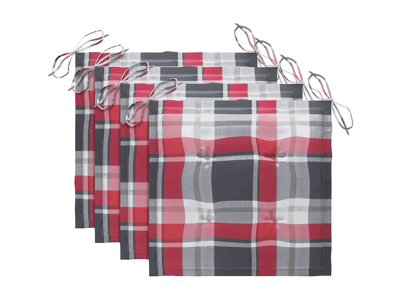 Cadeiras de jardim com almofadões xadrez vermelho 4 peças teca