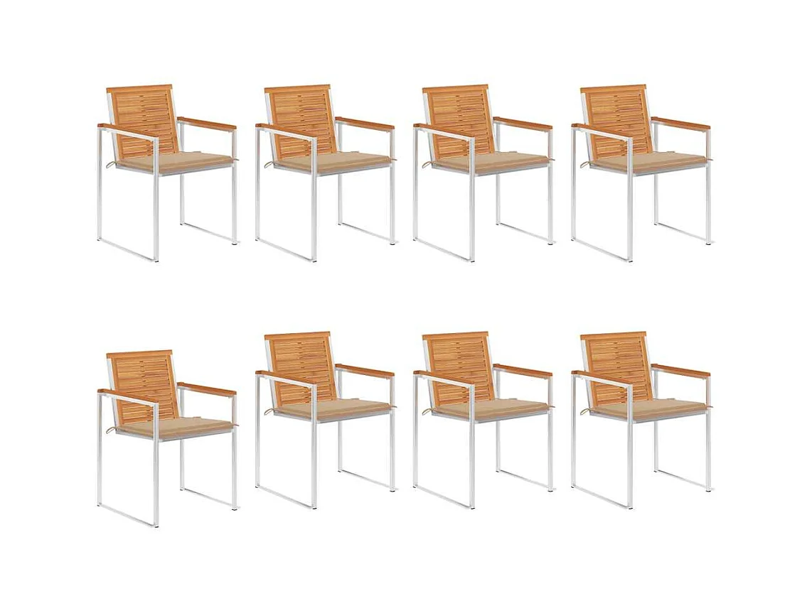 Chaises de jardin 8 pièces avec coussins Bois d'acacia solide