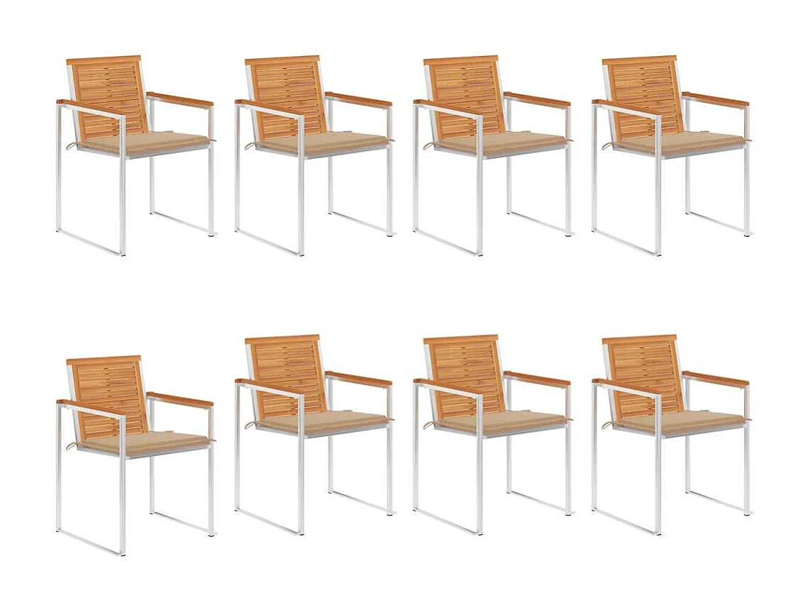 Chaises de jardin 8 pièces avec coussins Bois d'acacia solide