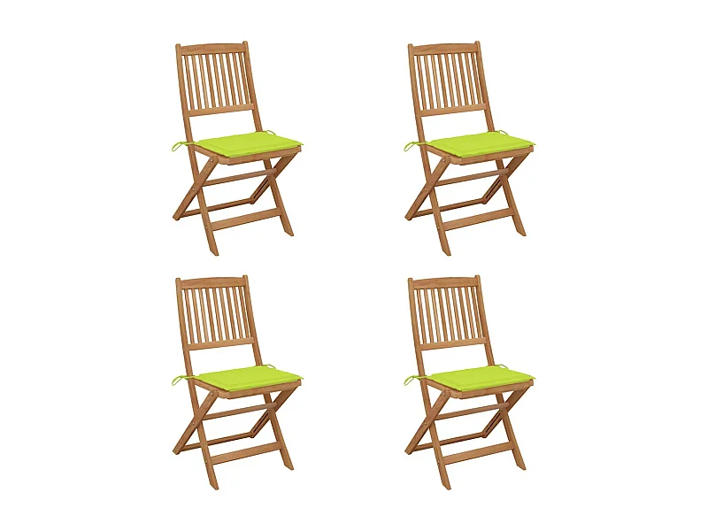 Chaises pliables de jardin 4 pièces avec coussins Bois d'acacia
