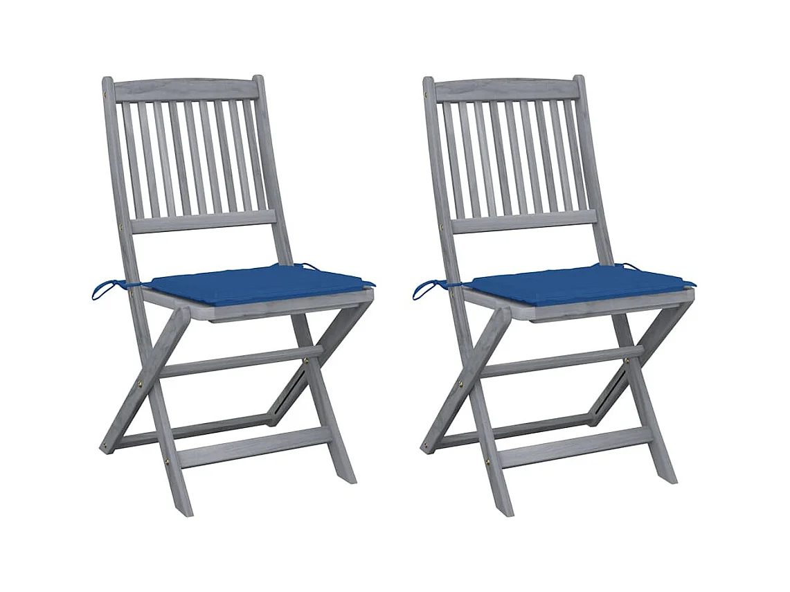 Chaises pliables d'extérieur 2 pièces avec coussins Bois d'acacia