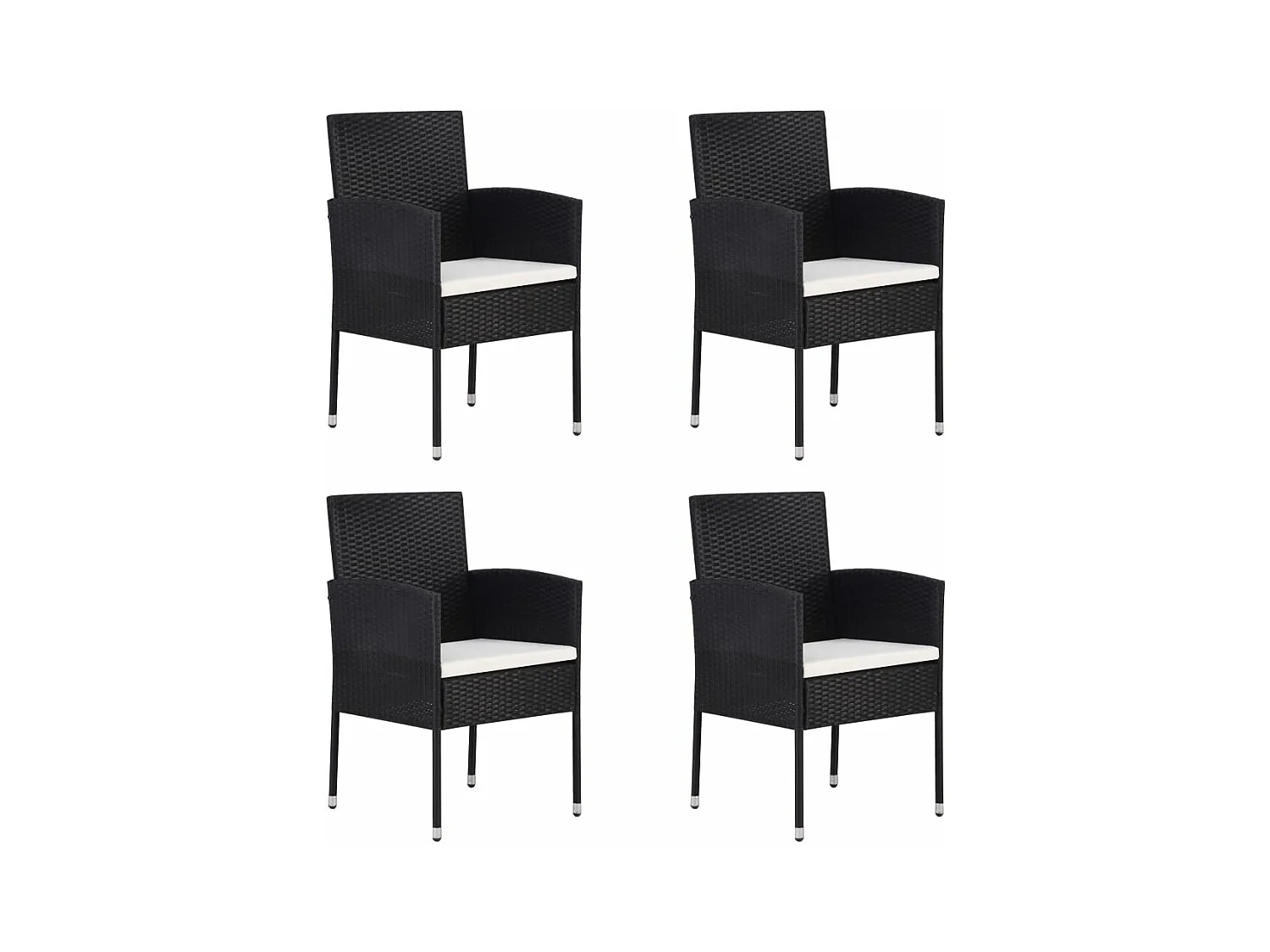 Cadeiras de jardim com almofadões branco nata 4 peças vime PE preto