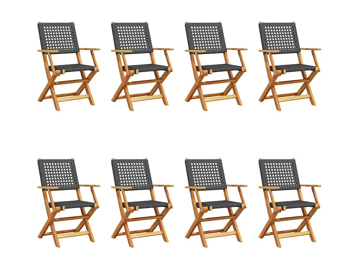 Chaises de jardin pliantes lot de 8 noir poly rotin bois massif