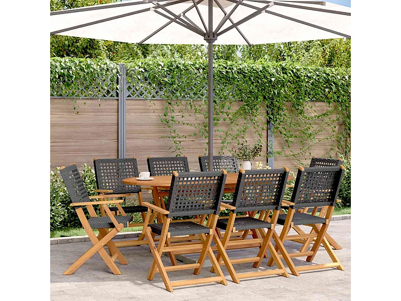 Chaises de jardin pliantes lot de 8 noir poly rotin bois massif