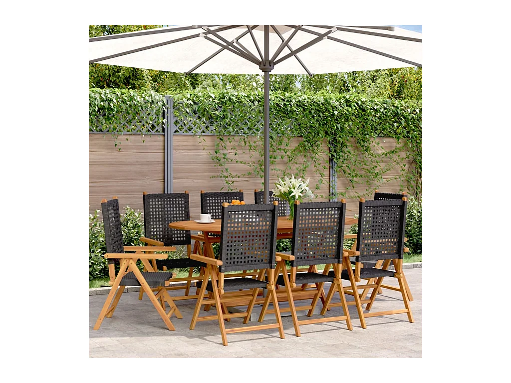 Chaises inclinables de jardin lot de 8 noir rotin bois massif