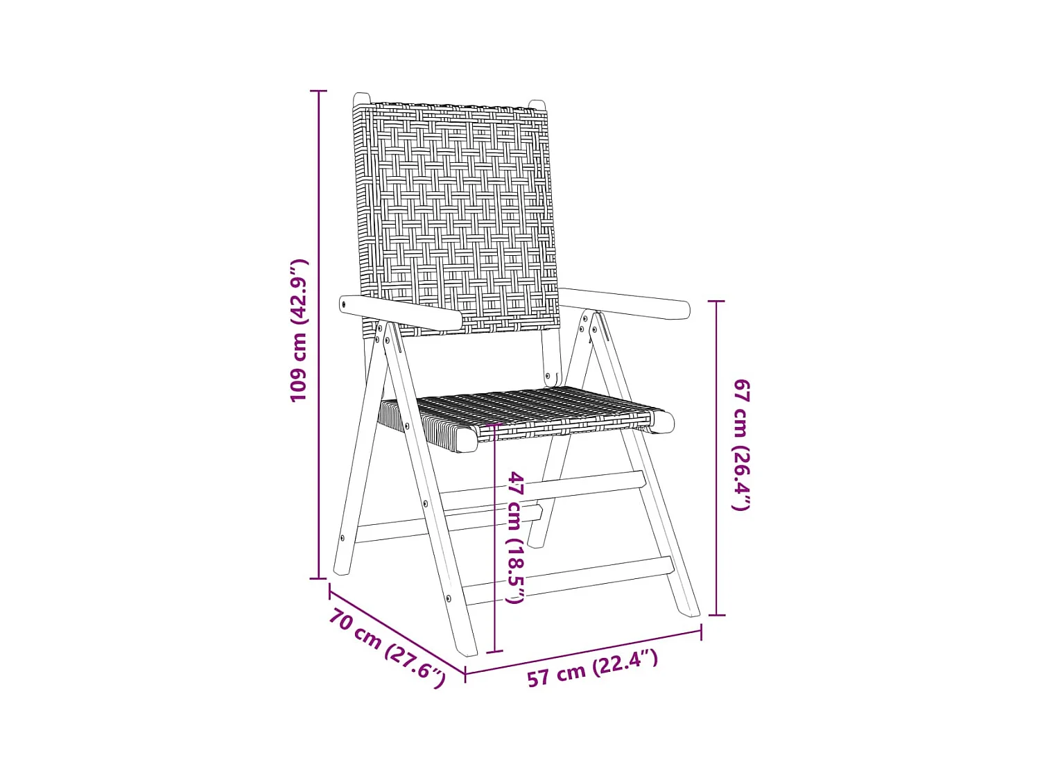 Chaises inclinables de jardin lot de 8 noir rotin bois massif