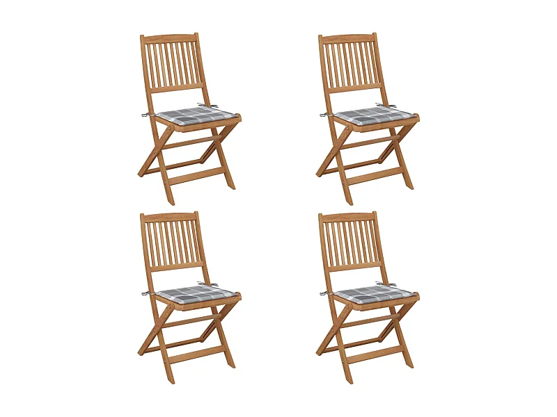 Chaises pliables de jardin 4 pièces avec coussins Bois d'acacia