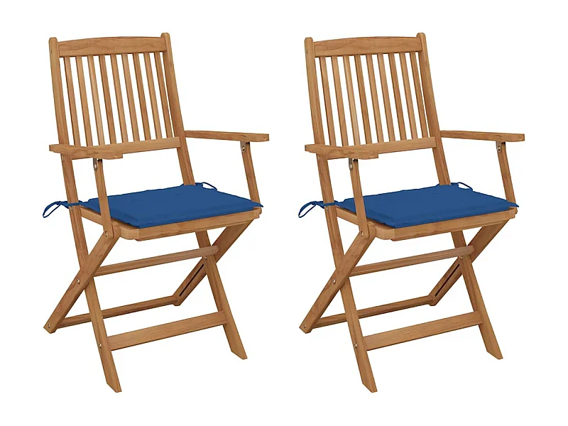 Chaises pliables de jardin 2 pièces avec coussins Bois d'acacia
