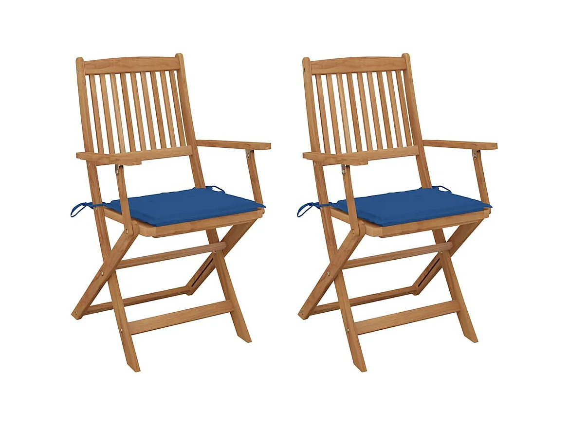 Chaises pliables de jardin 2 pièces avec coussins Bois d'acacia