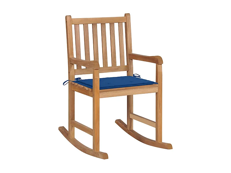 Chaise à bascule avec coussin bleu royal Bois de teck solide