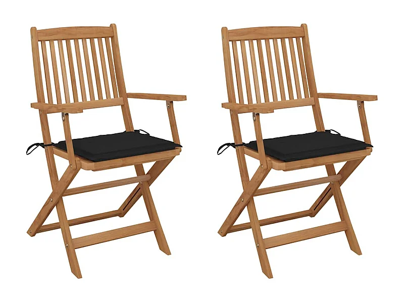Chaises pliables de jardin 2 pièces avec coussins Bois d'acacia