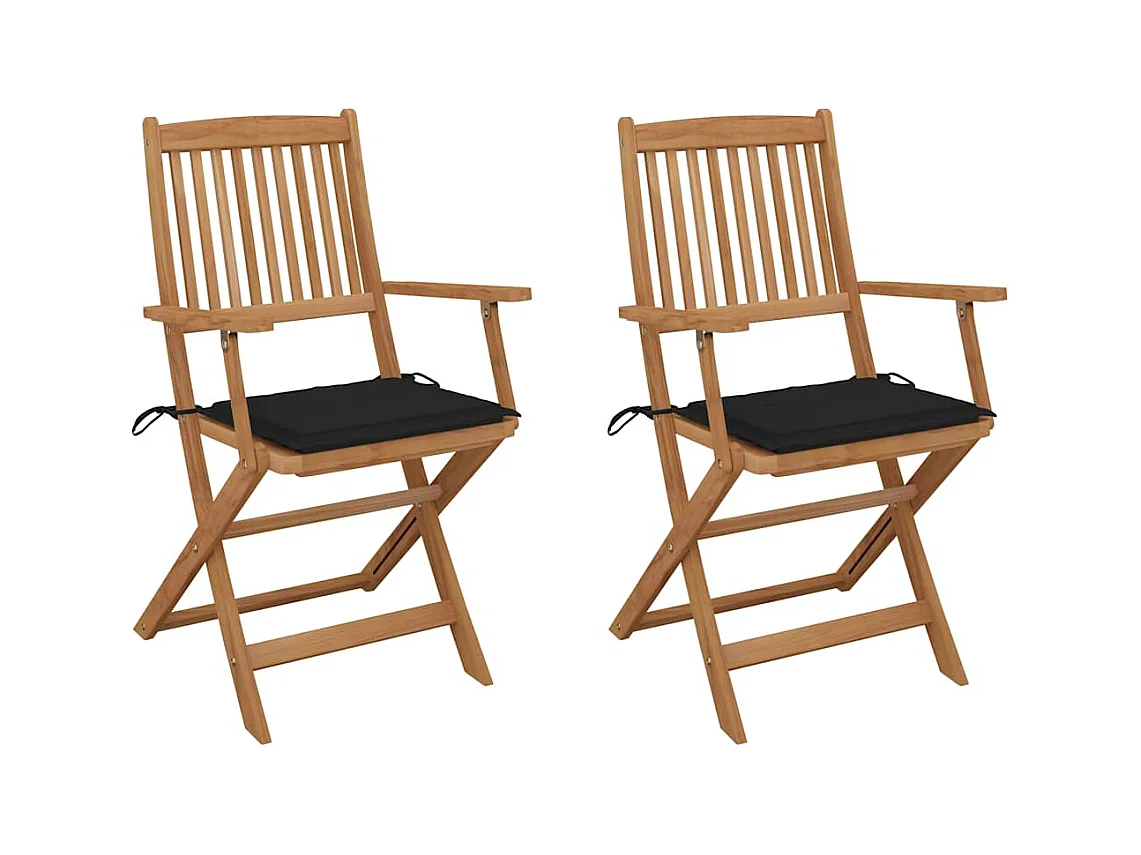 Chaises pliables de jardin 2 pièces avec coussins Bois d'acacia