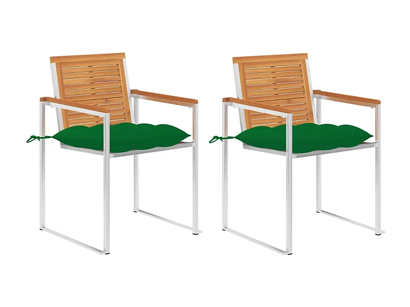Chaises de jardin avec coussins 2 pièces Acacia solide et acier