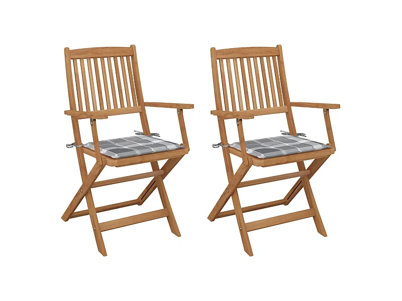 Chaises pliables de jardin 2 pièces avec coussins Bois d'acacia