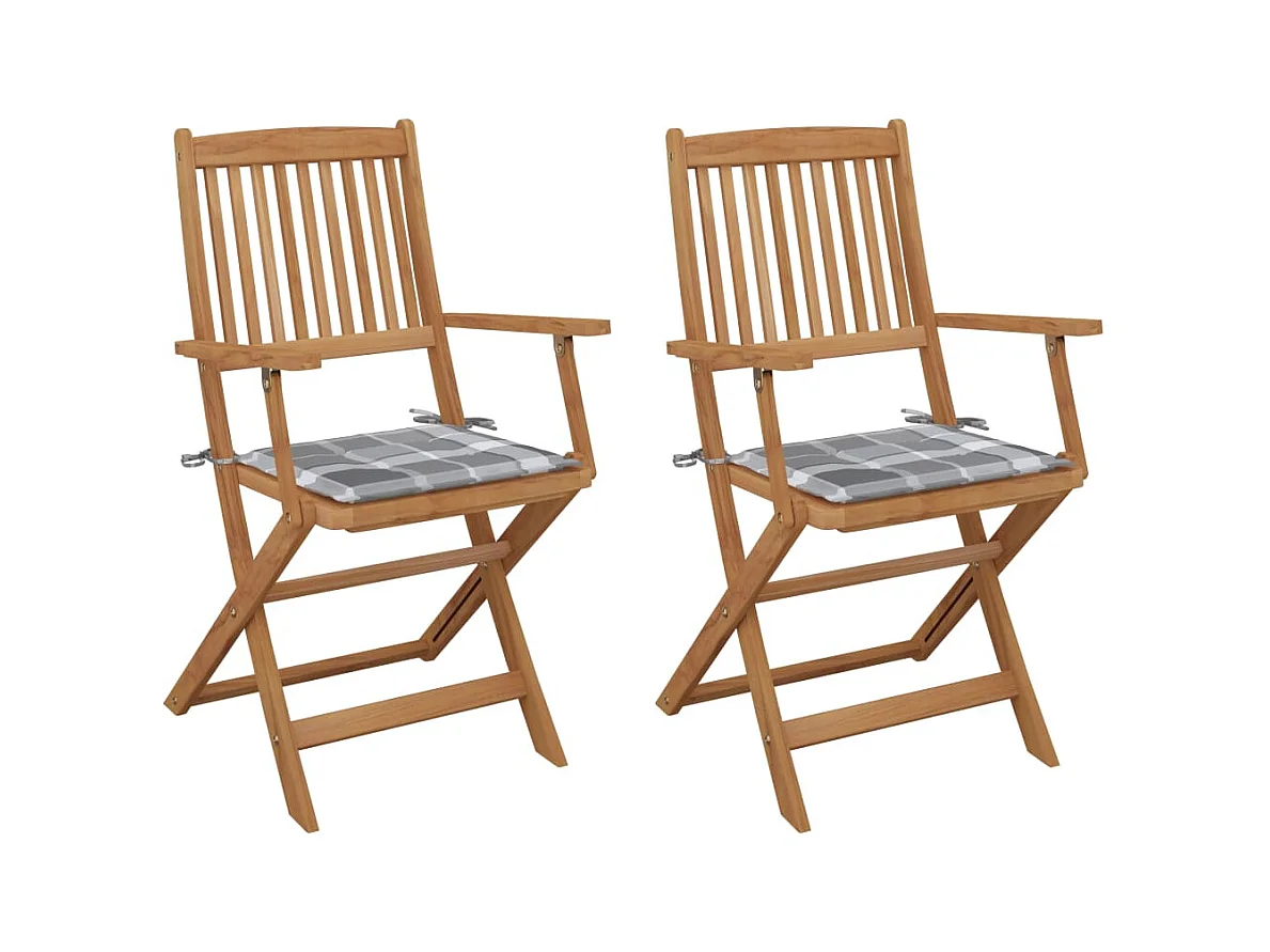 Chaises pliables de jardin 2 pièces avec coussins Bois d'acacia