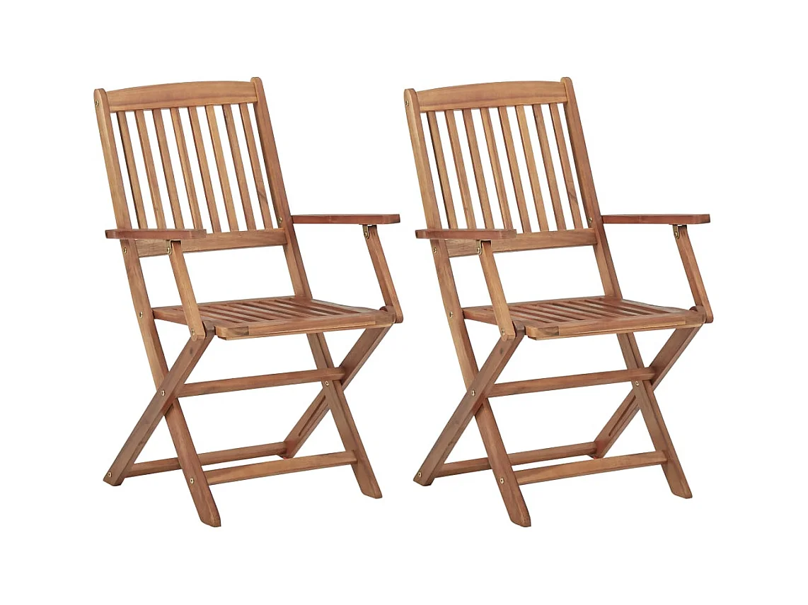 Chaises pliables de jardin 2 pièces avec coussins Bois d'acacia
