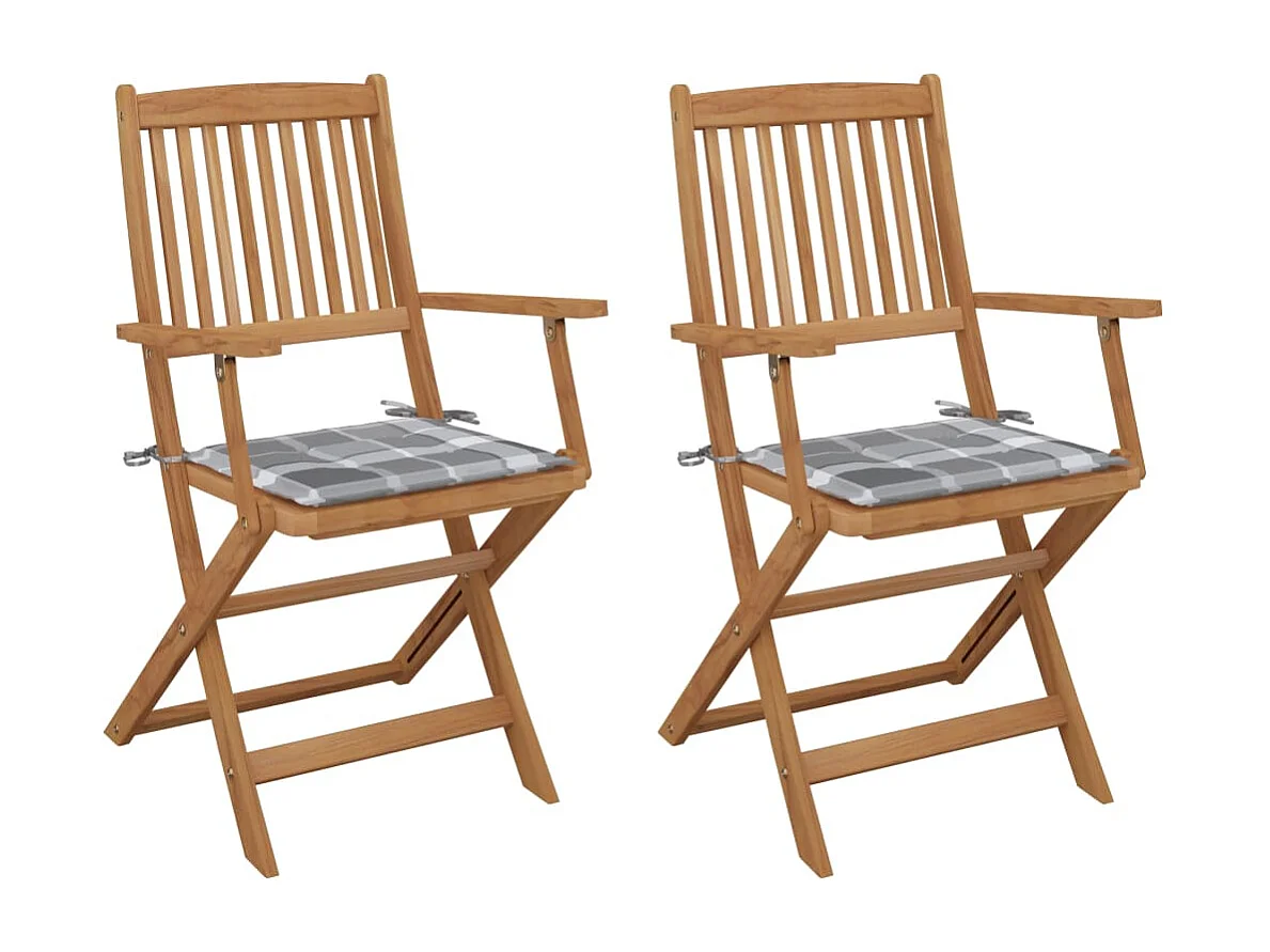 Chaises pliables de jardin 2 pièces avec coussins Bois d'acacia