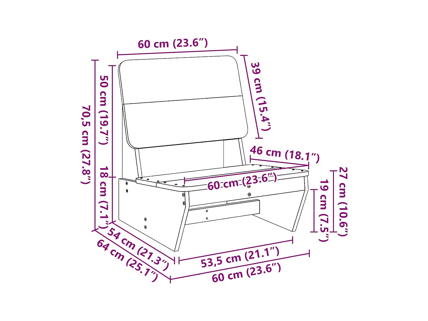 Chaise de jardin 60x64x70,5 cm bois de pin imprégné