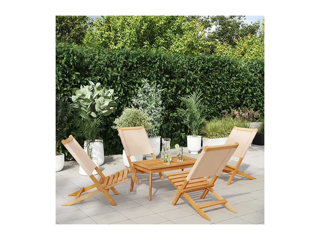 Chaises de jardin pliantes lot de 4 beige tissu et bois massif