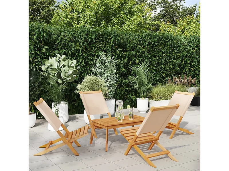 Chaises de jardin pliantes lot de 4 beige tissu et bois massif
