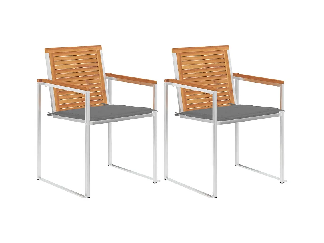 Chaises de jardin avec coussins 2 pièces Acacia solide et acier