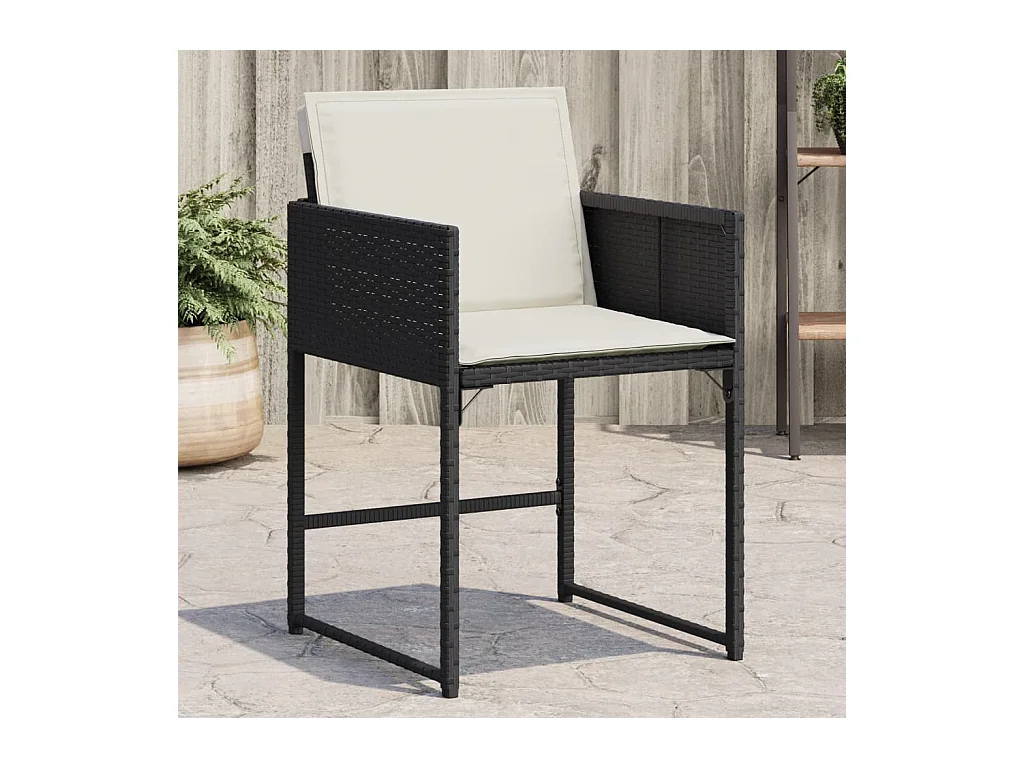 Cadeiras de jardim com almofadões 4 peças vime PE preto
