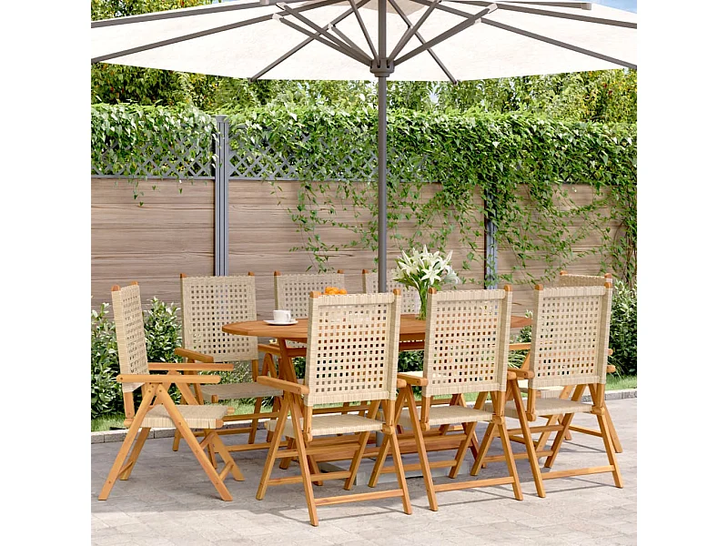 Chaises inclinables de jardin lot de 8 beige rotin bois massif
