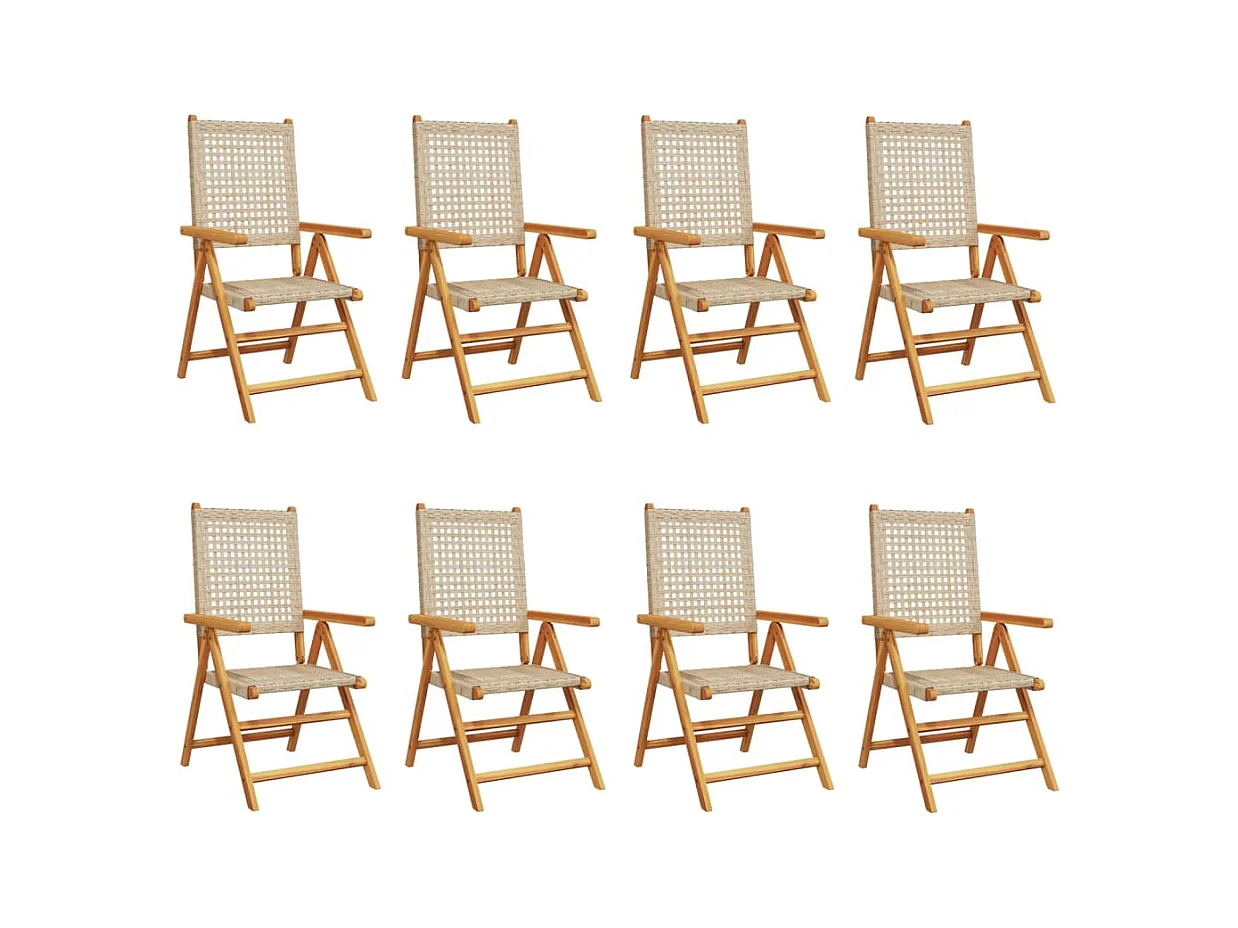 Sillas de jardín reclinables 8 unidades ratán PE madera maciza beige