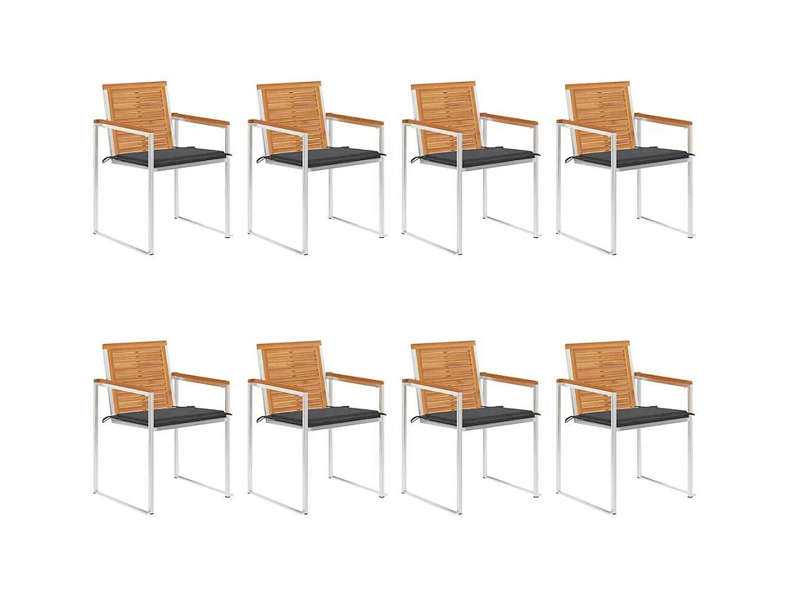 Chaises de jardin 8 pièces avec coussins Bois d'acacia solide