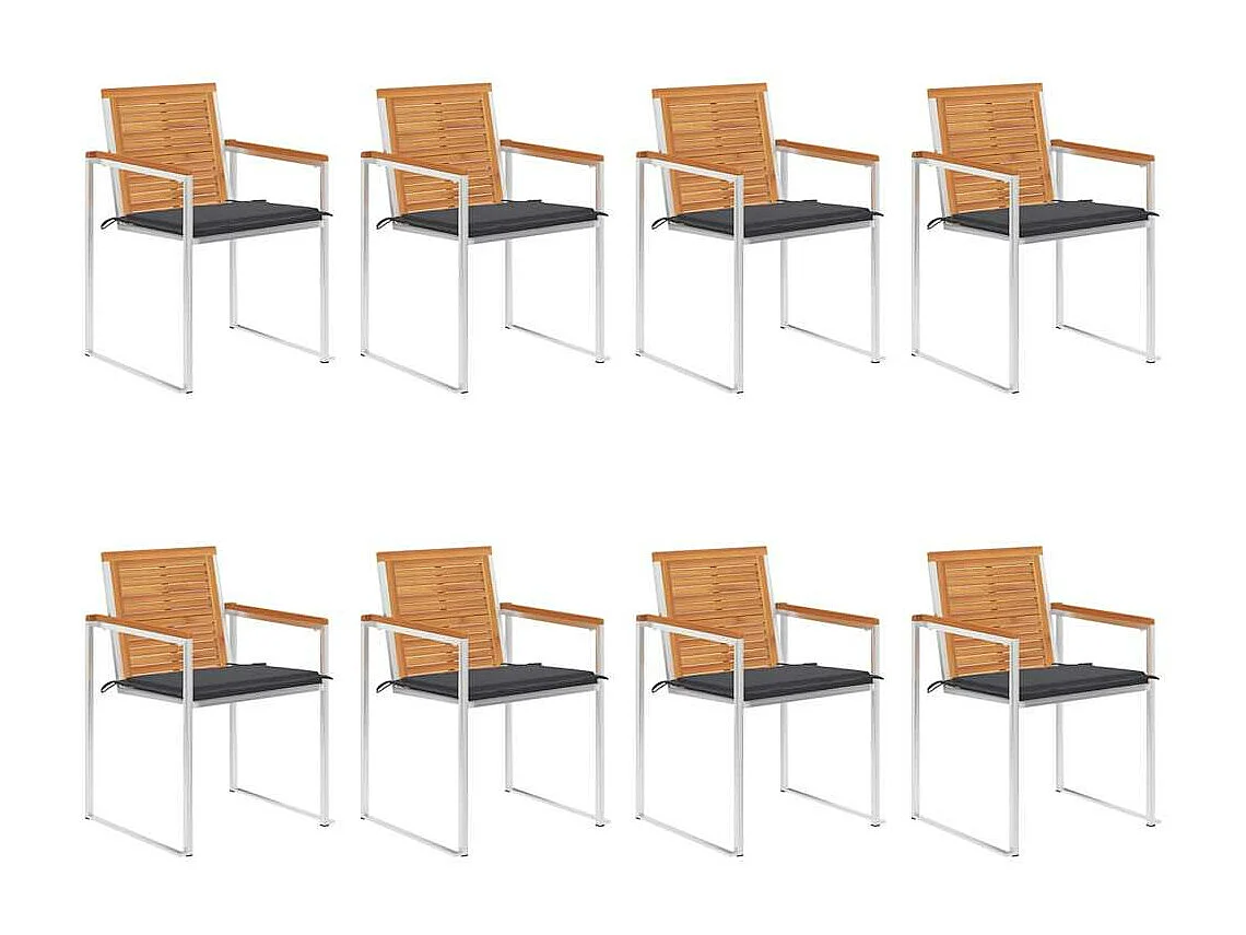 Chaises de jardin 8 pièces avec coussins Bois d'acacia solide