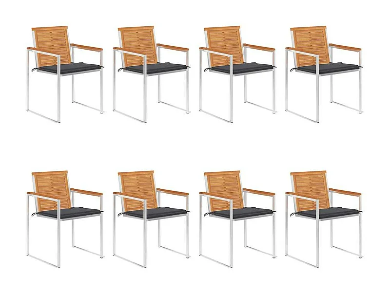 Chaises de jardin 8 pièces avec coussins Bois d'acacia solide