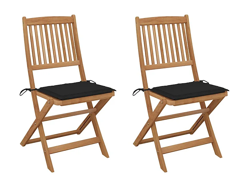 Chaises pliables de jardin 2 pièces avec coussins Bois d'acacia