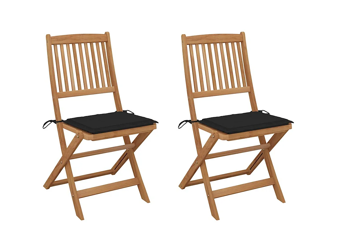Chaises pliables de jardin 2 pièces avec coussins Bois d'acacia