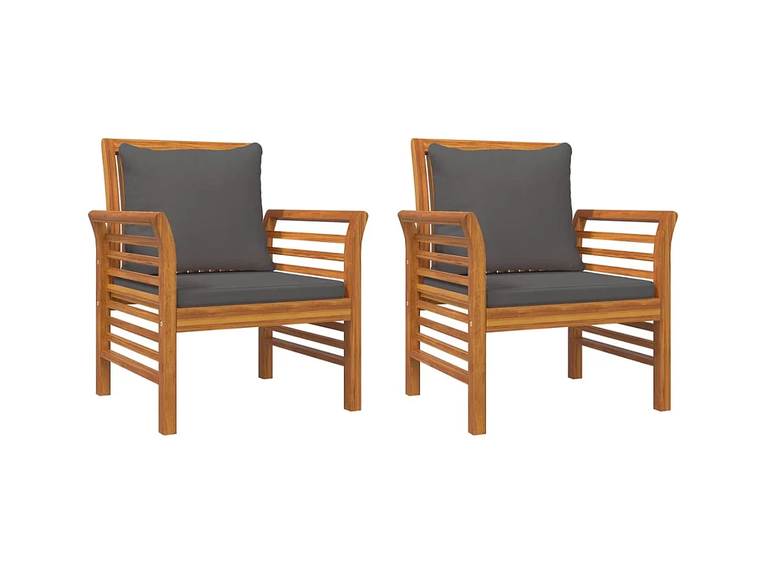 Sillones con cojines gris oscuro 2 unidades madera maciza de acacia