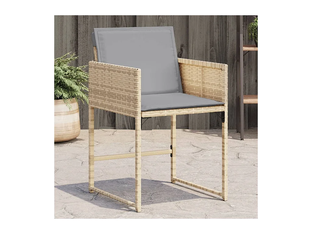 Tuinstoelen 4 st met kussens poly rattan gemengd beige
