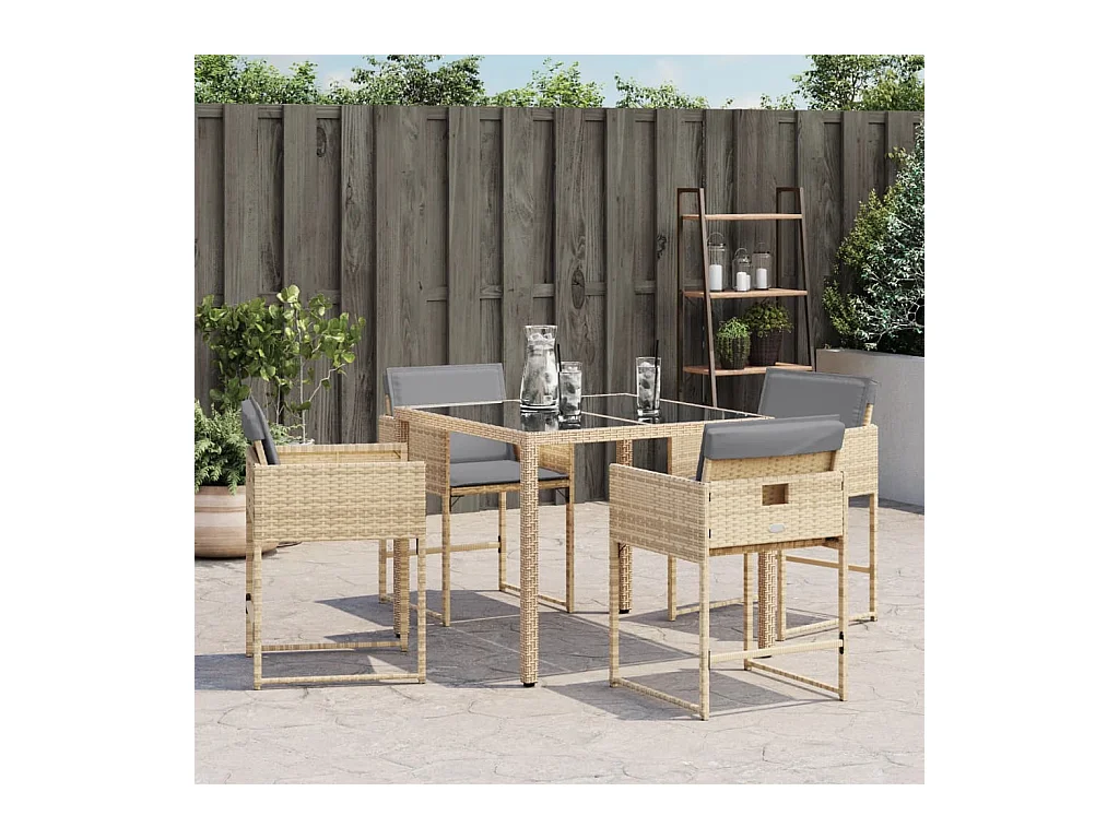 Tuinstoelen 4 st met kussens poly rattan gemengd beige