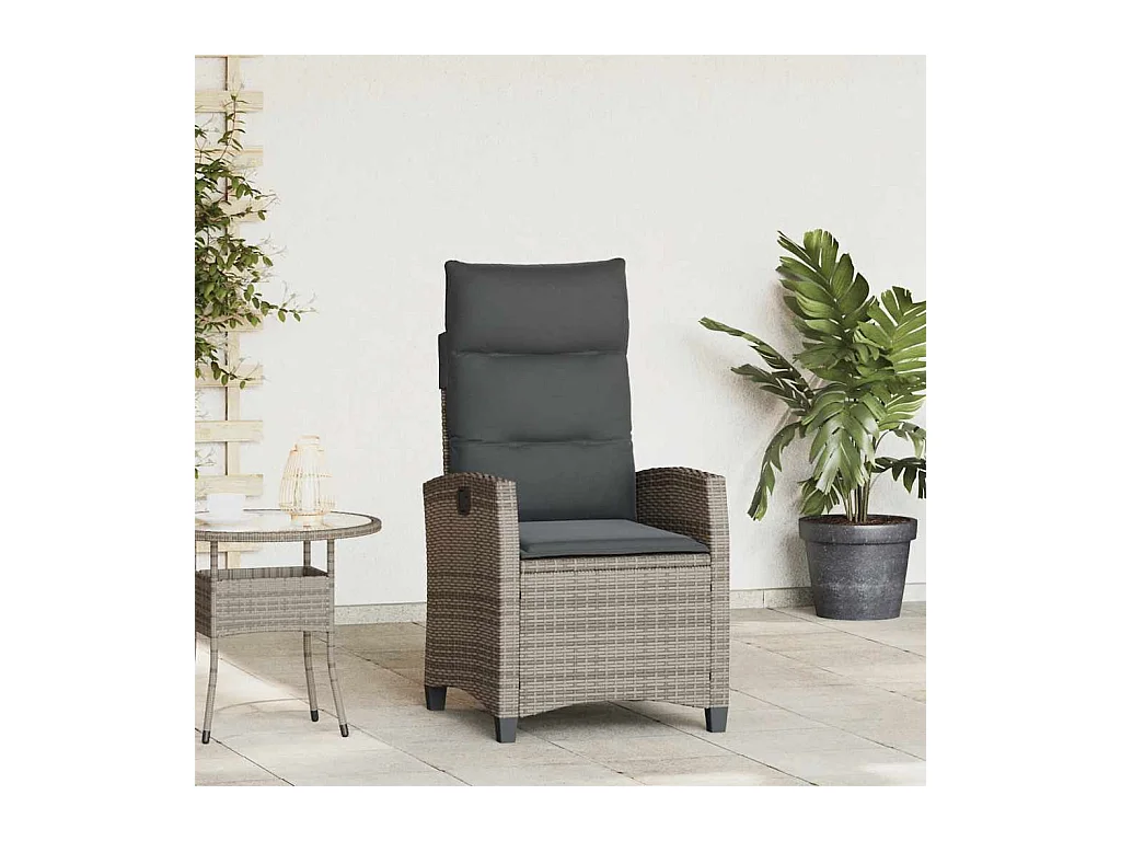 Verstelbare tuinstoel met bijzettafel poly rattan grijs