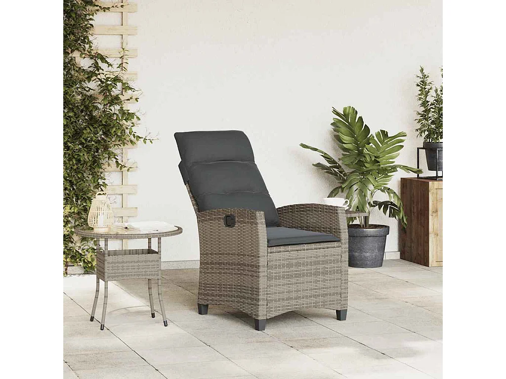 Cadeira de jardim reclinável com mesa de apoio vime PE cinzento
