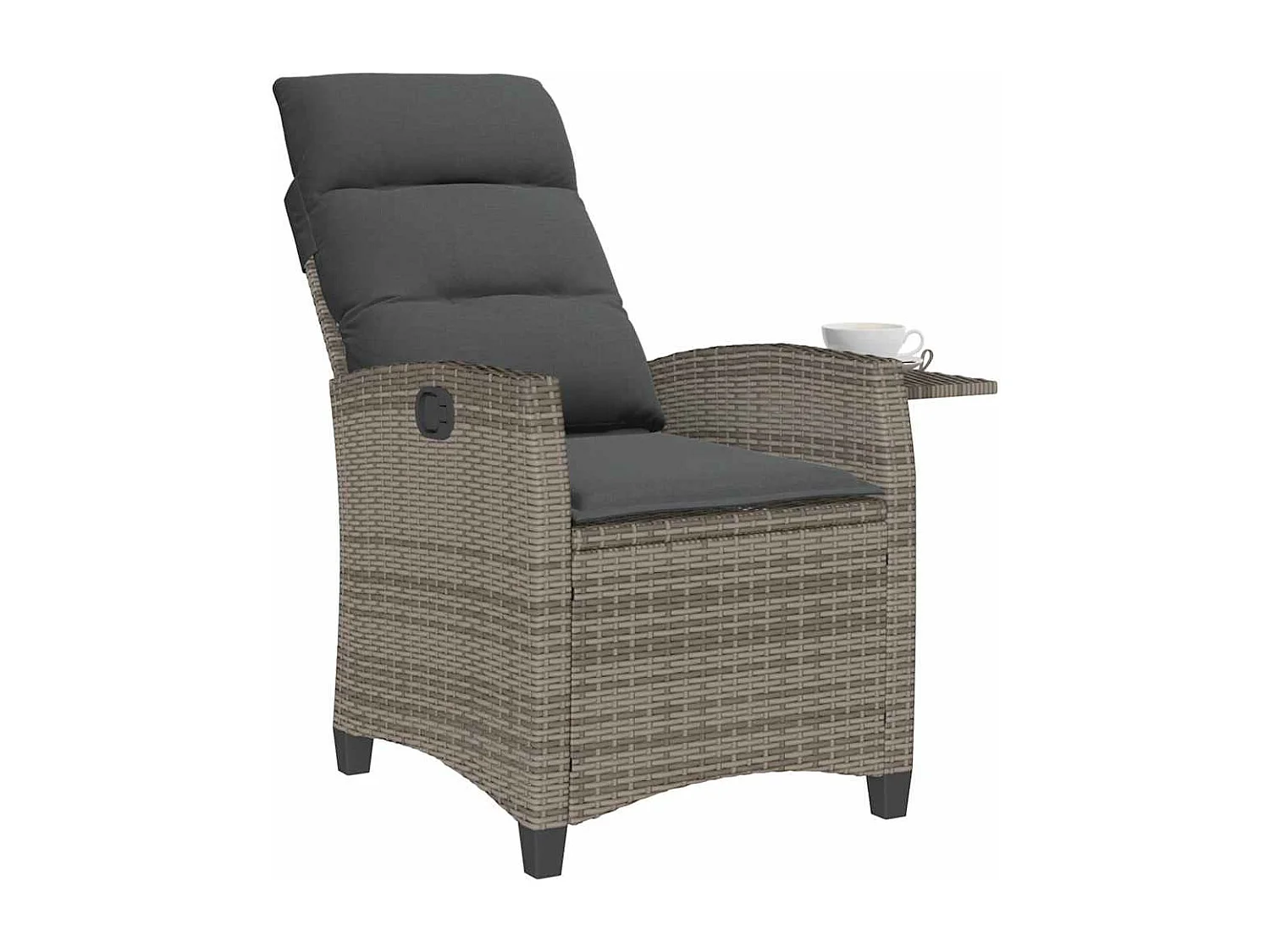 Cadeira de jardim reclinável com mesa de apoio vime PE cinzento