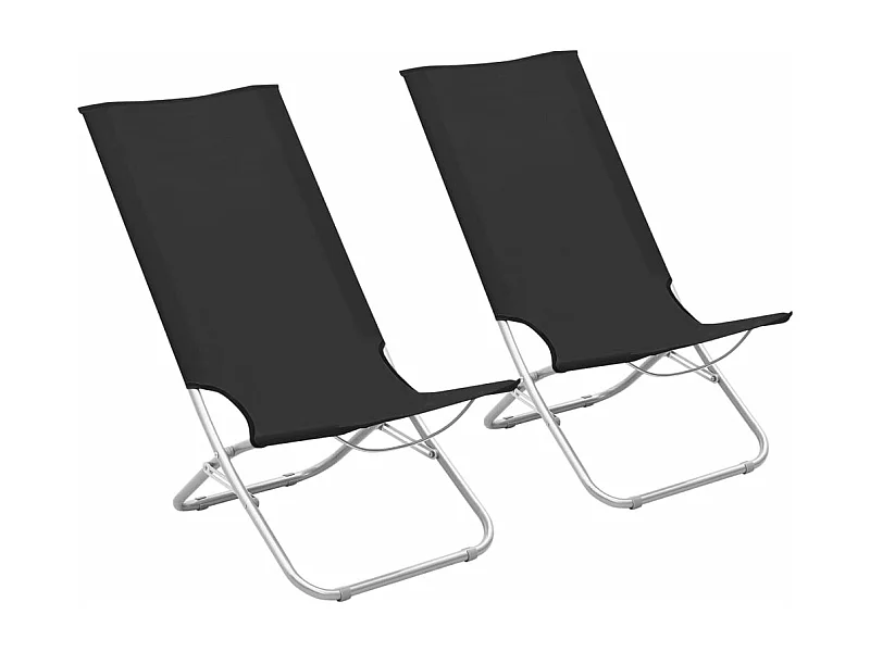 Chaises de plage pliables 2 pièces Noir Tissu