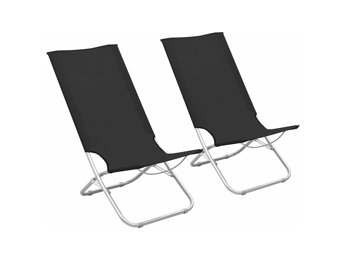 Chaises de plage pliables 2 pièces Noir Tissu