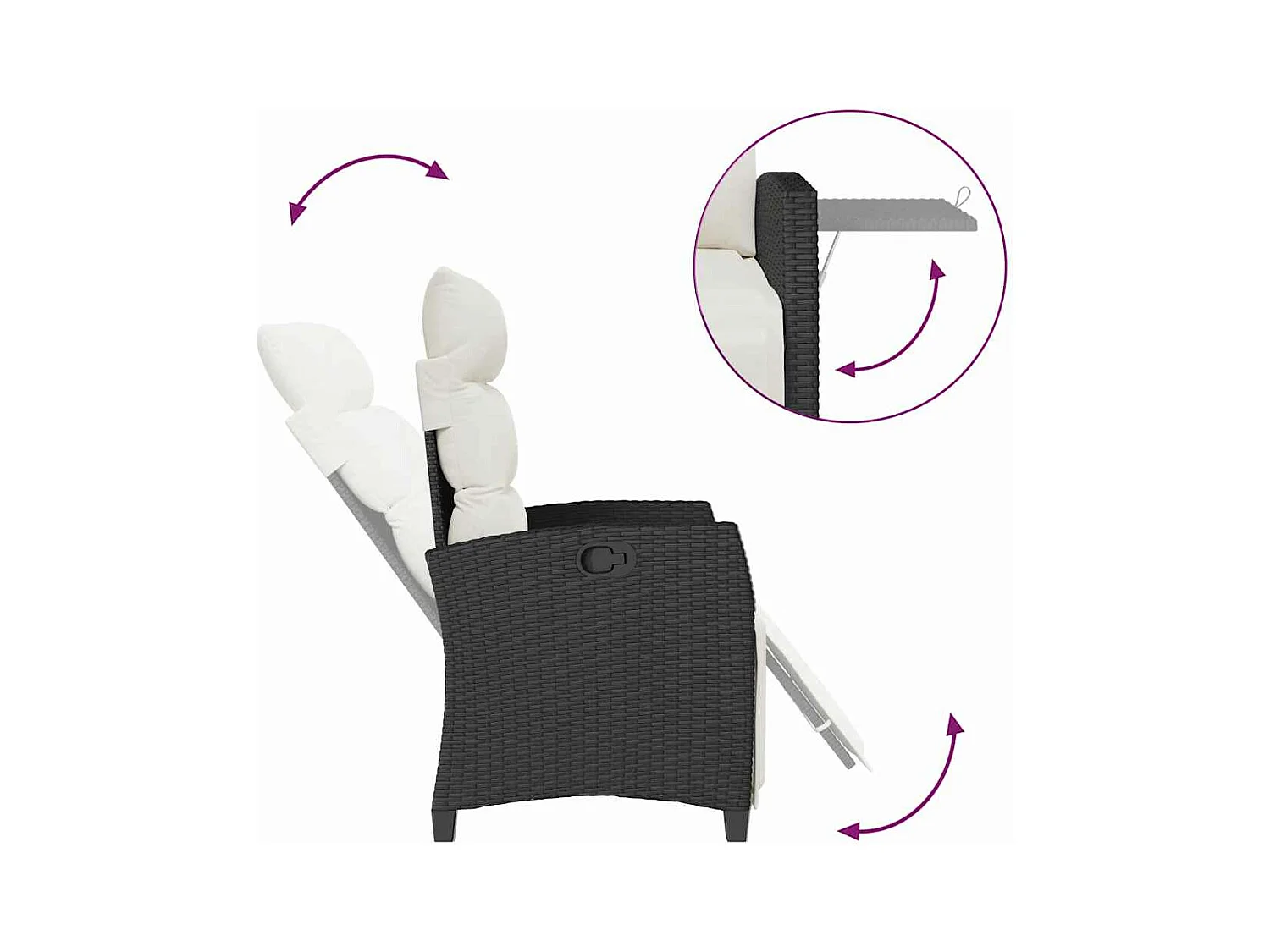 Verstelbare tuinstoel met bijzettafel poly rattan zwart