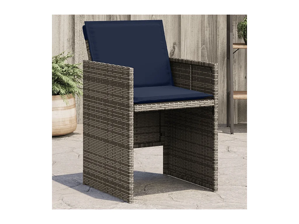 Chaises de jardin avec coussins lot de 4 gris résine tressée