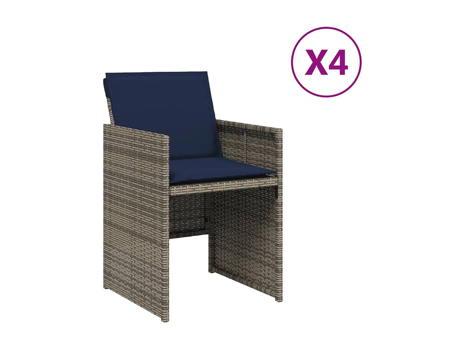 Chaises de jardin avec coussins lot de 4 gris résine tressée