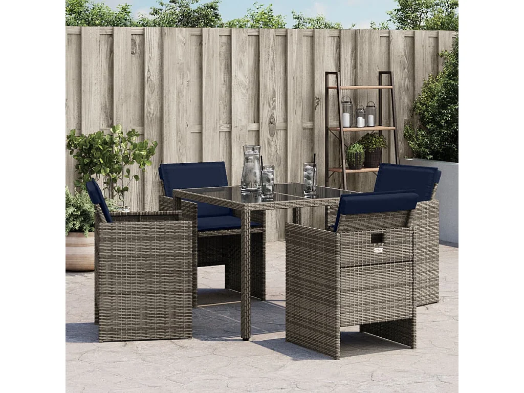 Chaises de jardin avec coussins lot de 4 gris résine tressée