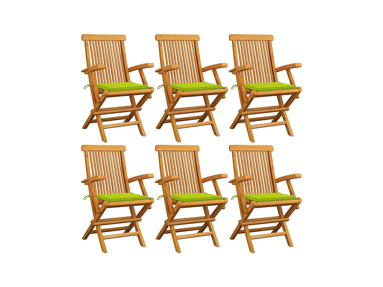 Chaises de jardin avec coussins vert vif 6 pièces Bois de teck