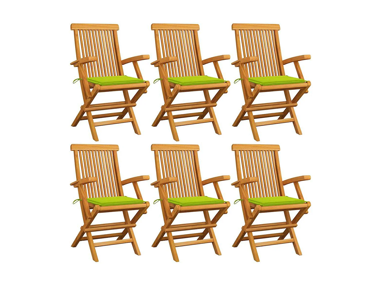 Chaises de jardin avec coussins vert vif 6 pièces Bois de teck