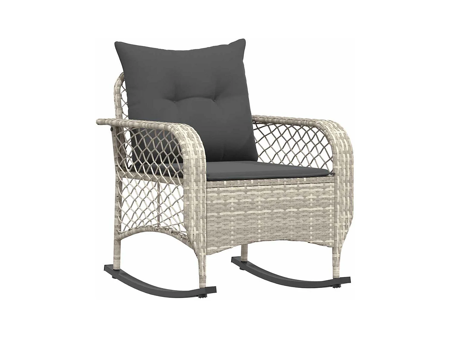 Chaise à bascule de jardin avec coussins gris clair poly rotin