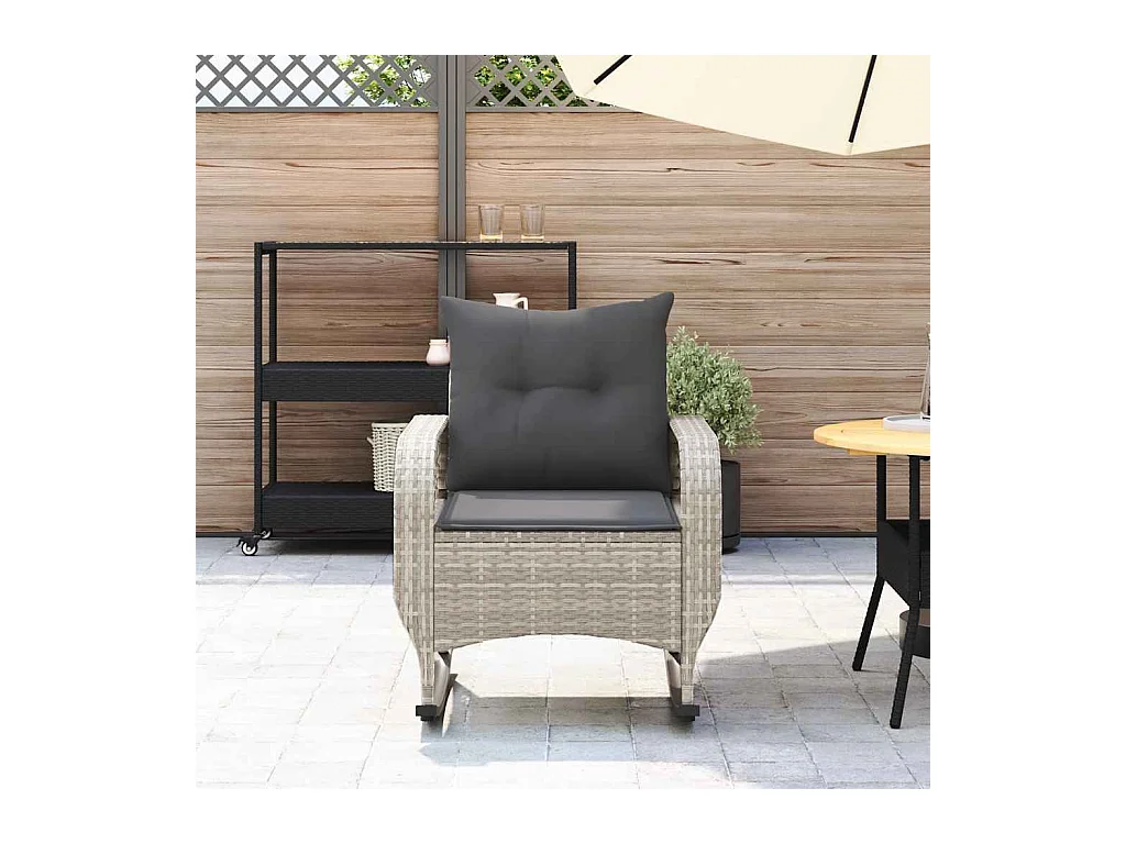 Chaise à bascule de jardin avec coussins gris clair poly rotin